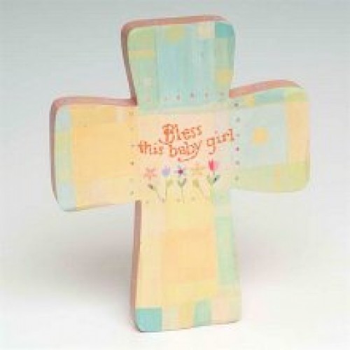 Bless This Baby Girl Wooden Cross 